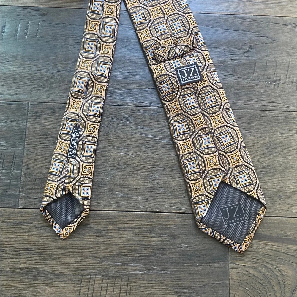 JZ RICHARDS 100% Silk Geometric Print Golden Yellow and Blue Handmade